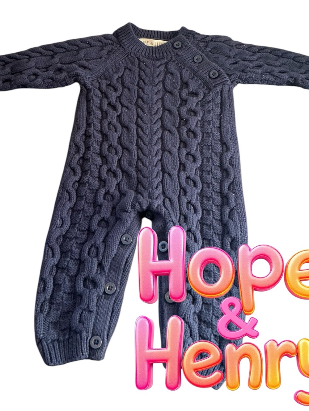Hope & Henry Navy Cable Knit Baby Footies size 0-3 months